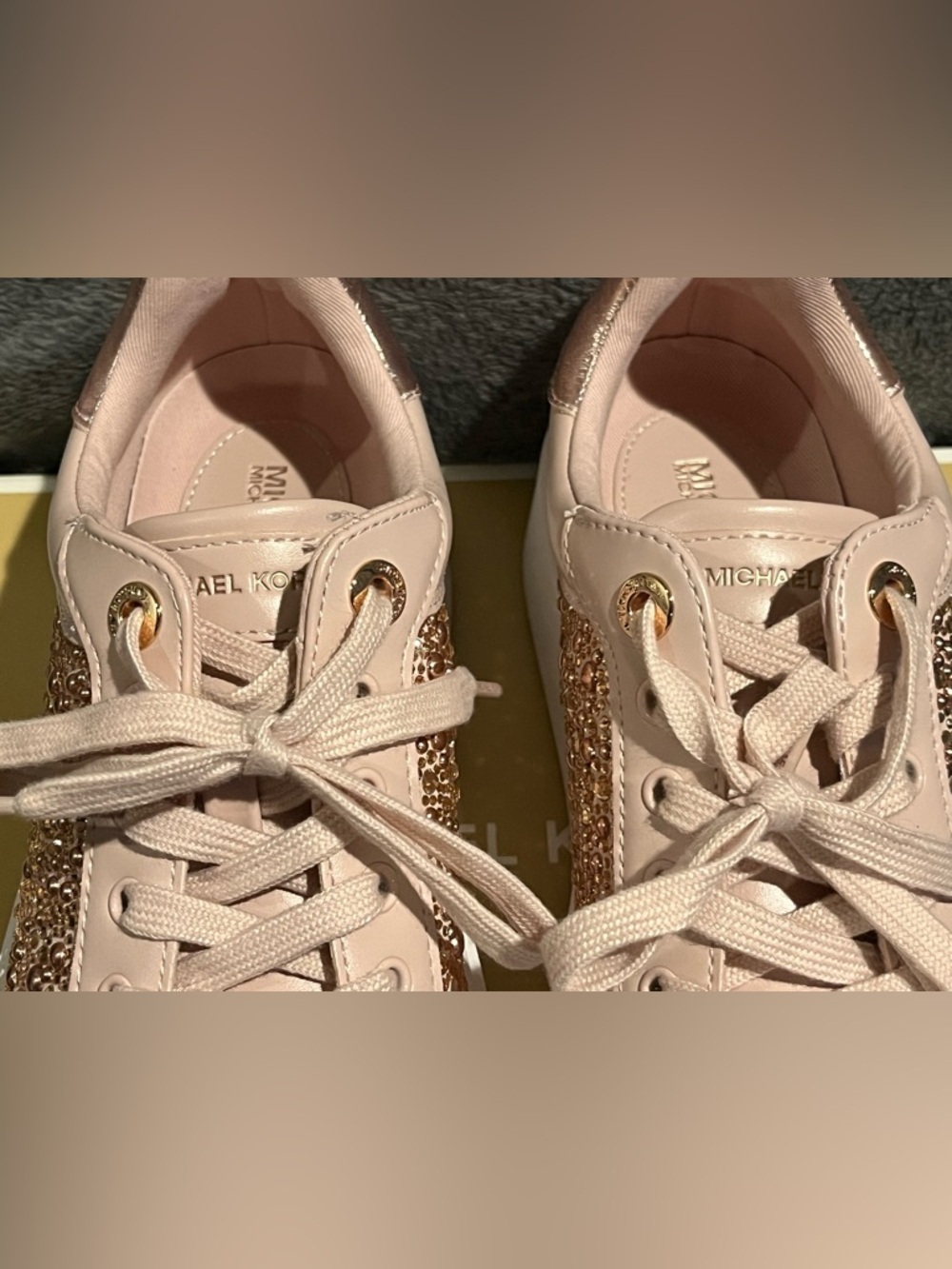 Michael Kors Romey Pink Lace Up Crystal Embellished Platform Shoes size 8 New - Picture 5 of 11